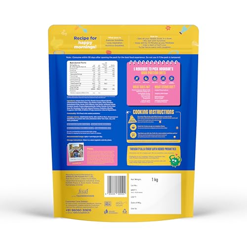 Image of Yogabar 26g High Protein Oats 1kg , Filter Kappi - Breakfast Cereal with Wholegrains, 26% Protein & No added sugar - Oats High Protein for Gym - Premium Protein Blend with Whey Protein Powder - with Goodness of Chia, Sunflower & Pumpkin Seeds & Probiotics for Absorption
