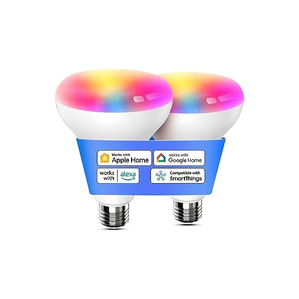 meross Smart Light Bulb, BR30 WiFi Flood LED Bulbs Support Apple Homekit, Siri, Alexa, Google, Full Color Changing RGBCW Dimmable 1300 Lumens 100W Equivalent, 2 Pack