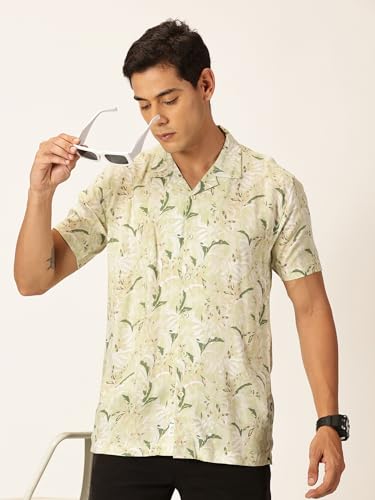 Image of Thomas Scott Men's | Floral | Half Sleeve | Slim Fit | Cotton Rayon | Cuban Collar | Casual Shirt