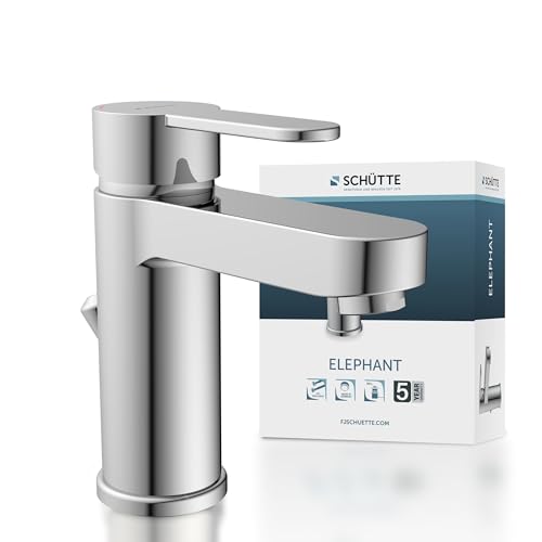 Schütte ELEPHANT Waschtischarmatur, elegante Mischbatterie inkl. Ablaufventil fürs Badezimmer, Wasserhahn Bad mit Exzenter-Gestänge, Badarmatur Waschbecken chrom, 34210