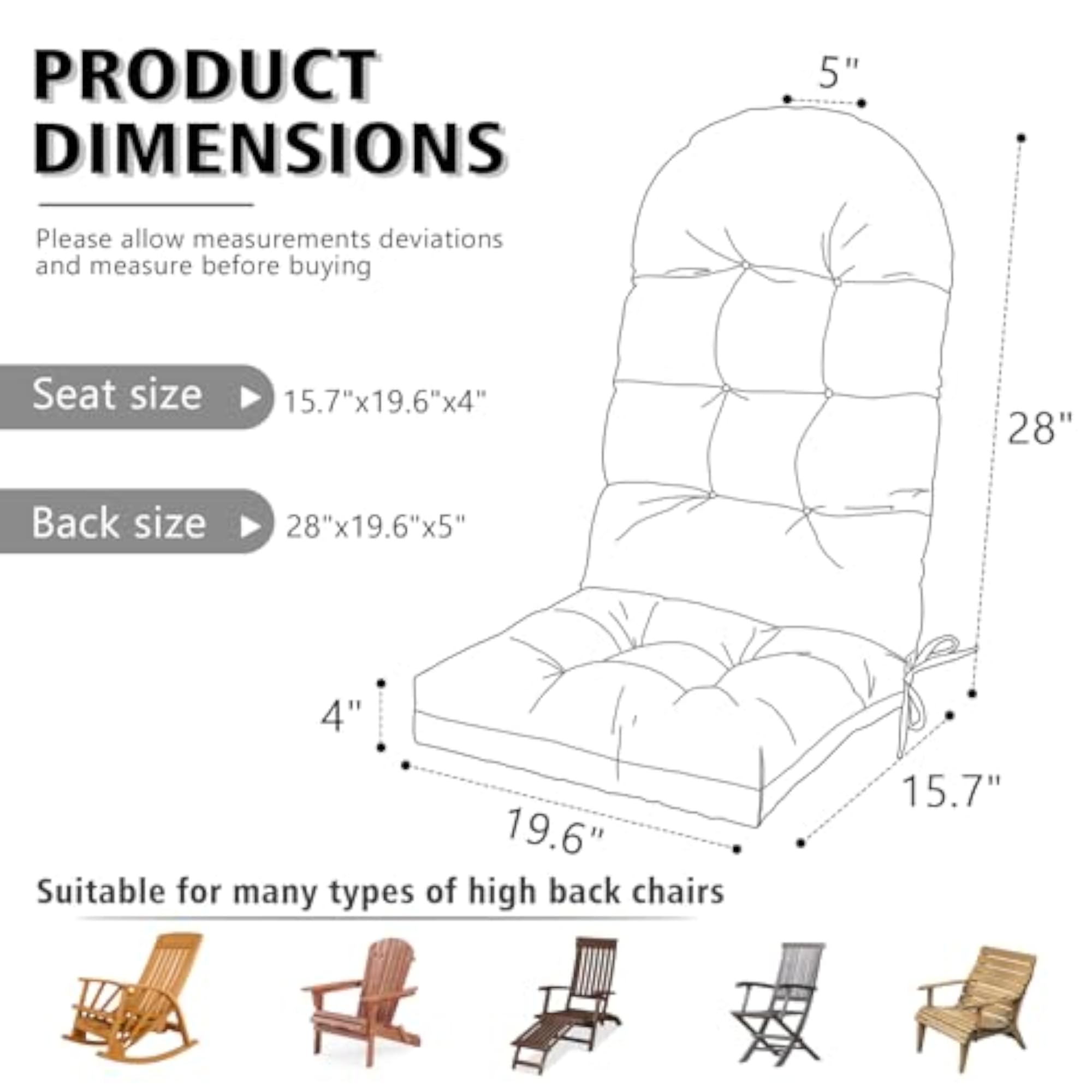 Weather Resistant Adirondack Chair Cushions, High Back