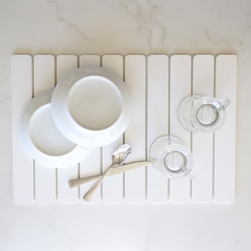 Selegna Diatomite Stone Collapsible Dish Drying Mat for Kitchen Counter, Fast Drying Diatomaceous Earth Stone Dish Rack, Foldable, Absorbent, Large Over the Sink Dish Drying Rack (White) by Selegna - Used condition - US$28.49