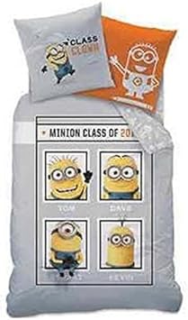 MINIONS Juego de cama (funda nórdica de 135 x 200 cm y funda de almohada de 80 x 80 cm, 100% algodón), diseño de Gru, mi villano favorito