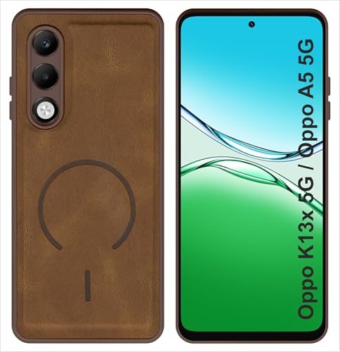 Image of SBMS Back Cover for Oppo K13x 5G / A5 5G | Ultra Slim Soft Rubberised Hard Case | Oil Feel Soft Leather Back | Mag-Safe Design (Mag-Safe Not Support) | Camera Protection Case for Oppo K13x (Brown)