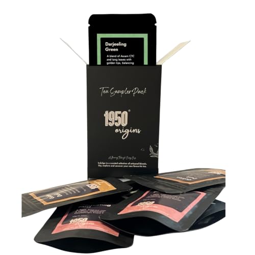 Image of 1950 Origins Whole Leaf Tea Sampler Pack | Premium Black & Green | Assorted Tea Pack | Pure Assam & Darjeeling Leaves | 100% Natural Loose Leaf | Aromatic, Flavourful and Fresh | 10g x 6 packs