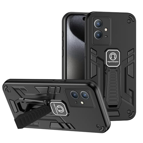 OWSIHNZBF Funda Compatible con Vivo Y33S 4G/T1X 4G función Atril incorporada de Grado Militar a Prueba caídas, Funda Protectora Cuerpo Completo Goma TPU y rígida For teléfono PC(Svart)