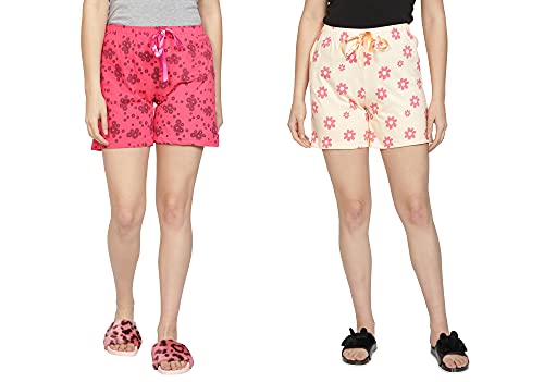 Image of Club A9 Womens 100% Organic Cotton Printed Regular Shorts - Pack of 2 (Multicolor)
