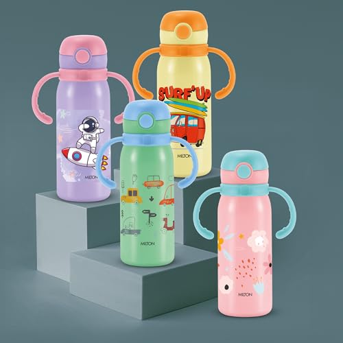 Image of MILTON Fountain 650 ISI Certified Stainless Steel Water Bottle, Leak Proof, Rust Proof, Single walled,1 Yr Warranty, Ideal Sipper Water Bottle for School Kids Bottle, 625 ml, Aqua Green (Cars)