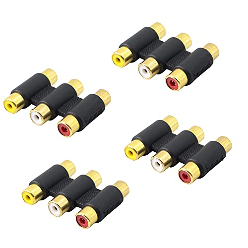 PNGKNYOCN 3 RCA Female to Female Coupler 4 Pack AV Audio Video Gender Converter Adaptor for Speaker,RCA Cable,Amplifier Etc? Red/White/Yellow?