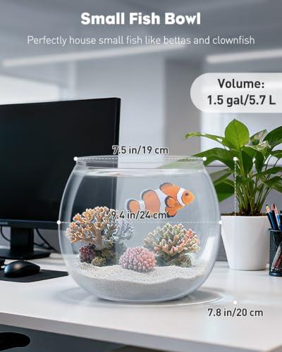 Image of Pawfly Small Plastic Fish Bowl, Clear Round 1.5 Gallon Fish Tank for Small Fish, Unbreakable Small Fishbowl Desktop Aquarium, Shatterproof Betta Fish Tank Goldfish Bowl, Decorative Globe Vase