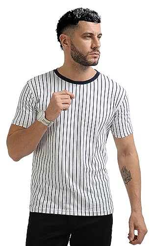 Image of fanideaz Mens Cotton Half Sleeve Striped Round Neck T Shirt