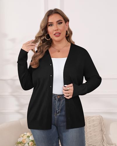 TIANZHU Plus Size Cardigan for Women Button Open Front Long Sleeve V Neck Comfy Lightweight Sweaters XL-4XL3