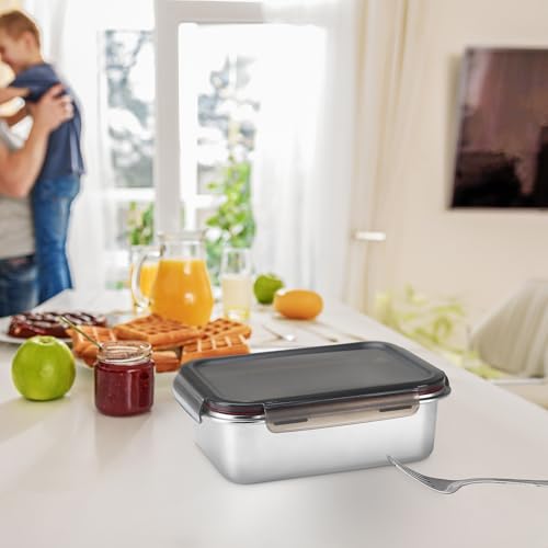 Image of MILTON Steel Lock and Store Rectangular 650 Stainless Steel Container with four side lock plastic lid, 600 ml, Silver | Tiffin | Food Grade | Refrigerator Safe | BPA Free