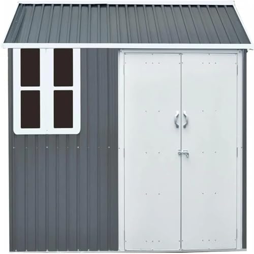 Metal And Galvanized Steel Storage Shed With Window And Sliding Bolt Lock, 6-Ft. X 8-Ft. X 7-Ft., Dark Gray