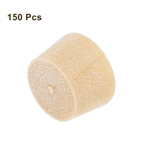 Image of uxcell 150Pcs Wood Button Plugs, 11mm /0.43 inch Flat Head Hardwood Screw Hole Plug Wooden Caps Buttons Wood Plug for Furniture Woodworking Craft Decor (12.5mm x 11mm)