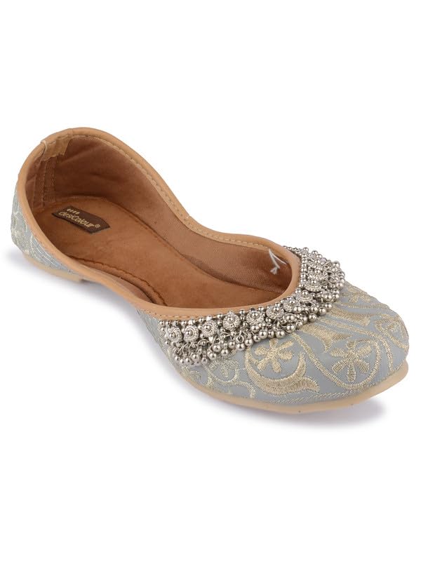 DESI COLOUR Flat Footwear/Mojari/Punjabi Jutti/Bellies for Women - Embroidered Gungroo (Gery, 5) 1