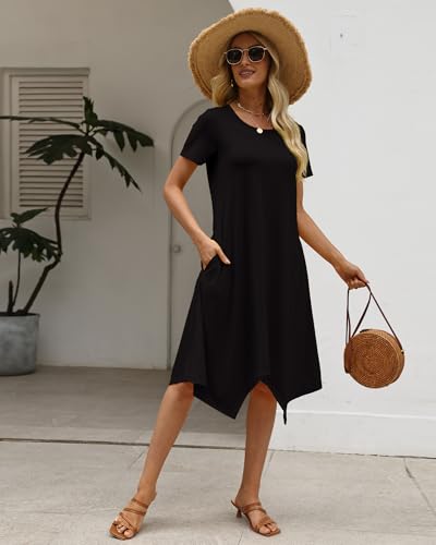 Image of COSSEN Women's 2026 Summer Midi Dress Crew Neck Short Sleeve