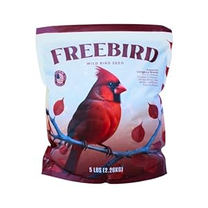 Wild Bird Food by Freebird – Premium Songbird Blend with Black Oil Sunflower, Striped Sunflower, Safflower, Peanut Pieces, White Millet, Red Millet for Cardinals and Colorful Songbirds, 5 Pound Bag