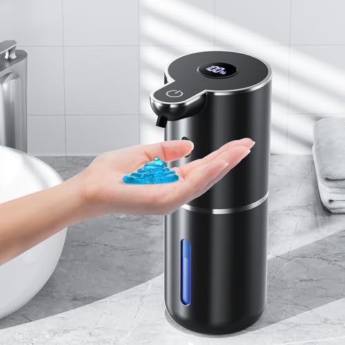 Image of Fachixy Automatic Liquid Soap Dispenser Touchless, Smart Digital Display | 12.8oz /380mL, Up to 90 Days Battery Life, 6 Adjustable Level, Rechargeable, Wall Mountable IPX5 for Kitchen & Bathroom, Black