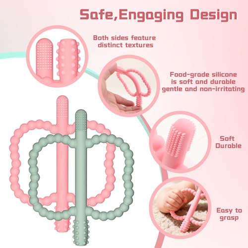 Image of Baby Silicone Teething Toys, Teether Sticks for Babies,3-36 Months | Silicone Teether Tubes for Baby Girl,BPA Free, Anti-Choking Design, Infants Toddler Sensory Chew Toys, for 0-6-12 Months