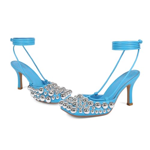 Image of Saint Leia Women's 4IN High Heel Sandals Nude Stiletto Pumps with Gold Silver Pearls Heels for Weddings Parties and Evening Wear