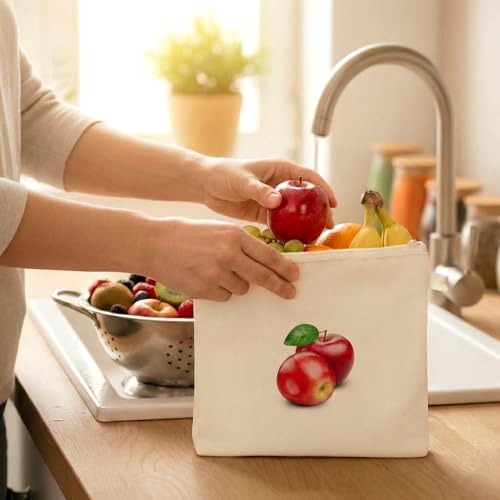 Image of 100% Cotton Reusable Fruit Vegetable Bags for Fridge | Eco-friendly Storage Bags for Kitchen Organizer | 10 Pcs | Washable Breathable Zipper Cloth Bags for Fruits Vegetables | Fruit Vegetable Bag
