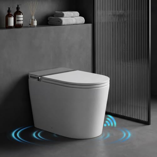 Inodoro inteligente con bidé integrado y tanque incorporado, inodoro de una pieza alargado con bidé integrado, apertura y descarga automáticas, asiento calefactado, lavado con agua tibia, secador de alta velocidad, control por aplicación, color blanco
