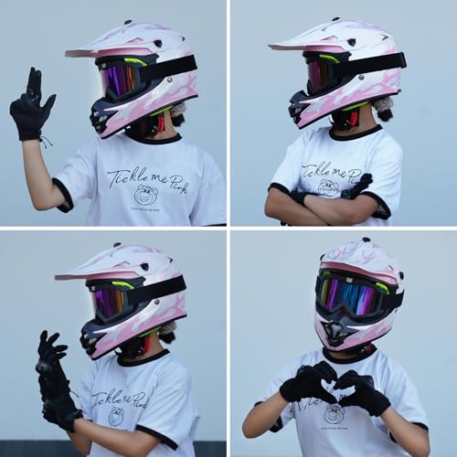 Image of Youth Kids Dirt Bike Helmet for Boys & Girls,F001 Full Face Motorcycle Helmet for Off-Road ATV Street Riding Four Wheeler Mountain Bike with Goggles Gloves,DOT Approved