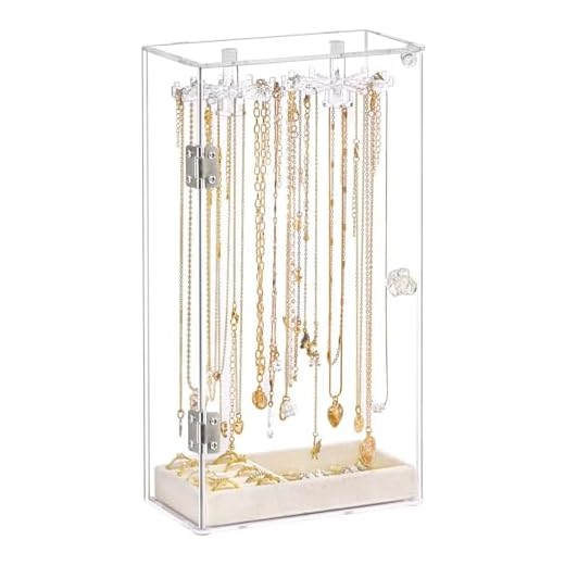 Acryl Schmuckständer Kettenhalter - Schmuck Ständer mit 24 Haken, Kettenständer Drehbar Klarer Staubdicht Halskette Display Schmuckständer Box Transparent Schmuck Aufbewahrung Ständer mit Samt Tablett