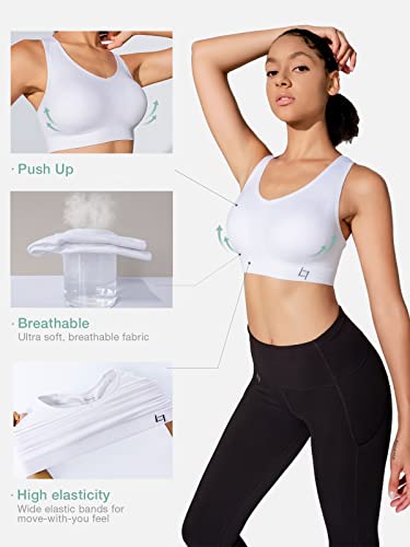 Fittin Racerback Sports Bras Pack Of 4 - Padded Seamless High Impact Support For Yoga Gym Workout Fitness With Removable Pads, L(Fit For 34D 36C 36D 38A 38B 40A), 4-Pack #TOP3
