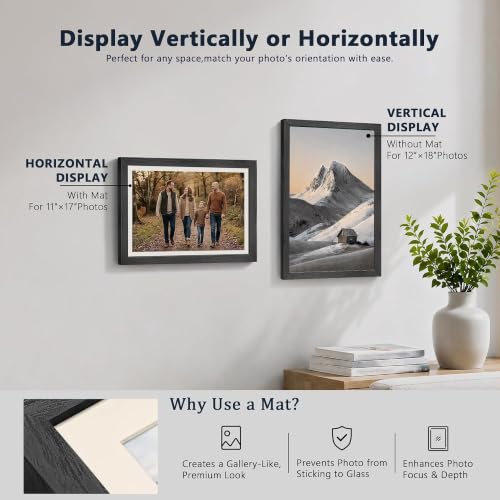 Image of VCK 12x18 Picture Frame 5 Pack, Black Exclusive Wood, Real Glass, for Photo