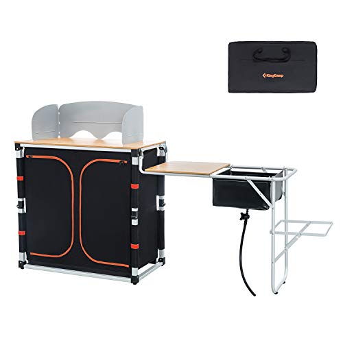 KingCamp Portable Camping Kitchen Table with Storage Organizer Folding Cooking Table Camping Meal Prep Outdoor Camp Kitchen for BBQ, Party and Picnic Easy to Cook & Clean