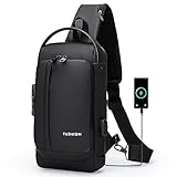 zerotop Sling Bag, Wasserdichte Herren Brusttasche mit USB-Ladekennwort Schloss Schlinge Rucksack Leichtes Anti Diebstahl Schlingenbeutel zum Wanderradfahren für das Wanderradfahren (Schwarz)