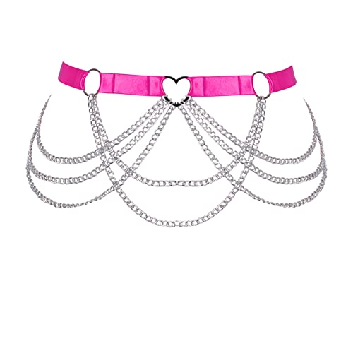 Women Plus Size Leg Harness Garter Belts Leg Chain Garter Belts Body Chain Hollow Out Thigh Belt Halloween Rave (Rose Red) #TOP20