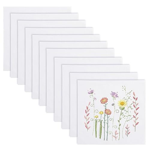 BENECREAT 14 piezas de tela de algodón blanco para bordar, 20 cm, tela cuadrada de algodón ramio para bordado hecho a mano, manualidades, decoración de macetas