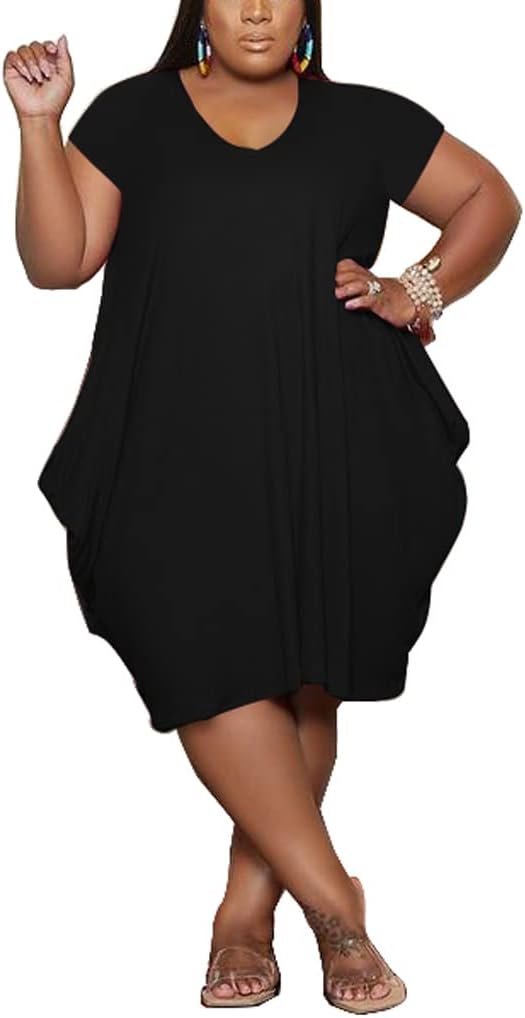 YeGine Oversize Tshirt Dress for Women Casual Plus Size Short Sleeves Midi Tunic Dresses with Pockets - Image 2