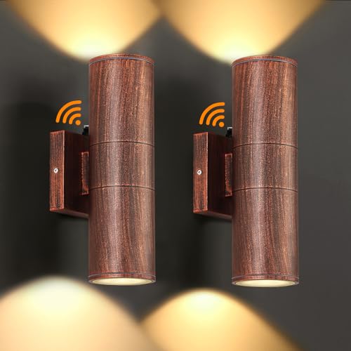 Image of DAKAFUL Dusk to Dawn Outdoor Lighting Sensor Wall Lights 2Pack, 12W 2700K Integrated LED Cylinder Up Down Lights Outdoor, IP65 Waterproof Aluminum Wall Sconce Exterior Wall Light for Porch Patio etc.