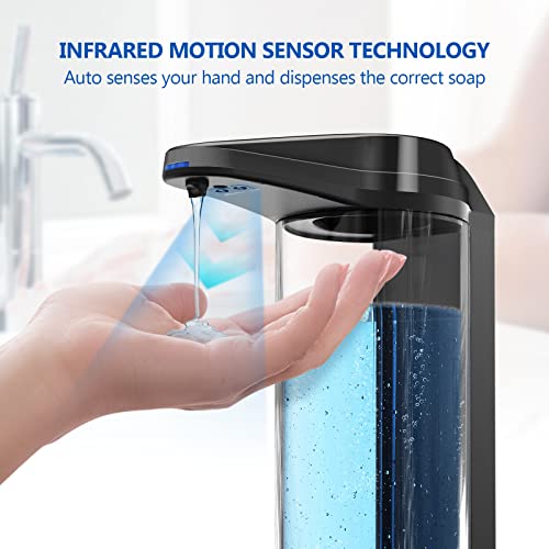 SVAVO Automatic Soap Dispenser, 500ml/17OZ, 8 Levels Volume Control, Dish Soap Pump Touchless Hand Sanitizer Dispenser for Kids Bathroom Kitchen Commercial, Black