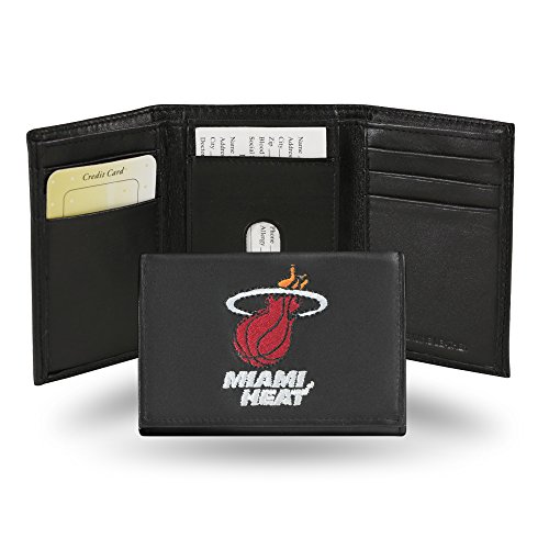 Rico Industries NBA Embroidered Leather Trifold Wallet, Miami Heat, 3.25 x 4.25-inches