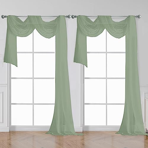 Image of OWENIE Sage Sheer Curtains 144 inch Extra Long, Elegant and Airy Drapes Translucent Window Treatments for Living Room /Bedroom, Sage Green, 2 Panels=84 inch Wide