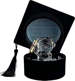 Glass Graduation Teddy Bear with Poem in Mortar Board Cap Box