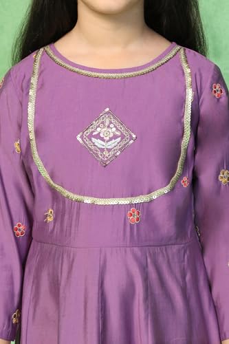 Image of Fashion Dream Girls Chanderi Embroidered Maxi Dress with Dupatta|Ethnic Gown for Kids