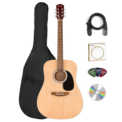 Fender Dreadnought Acoustic Guitar - Natural Bundle with Gig Bag, Strap, Strings, Picks, and Austin...