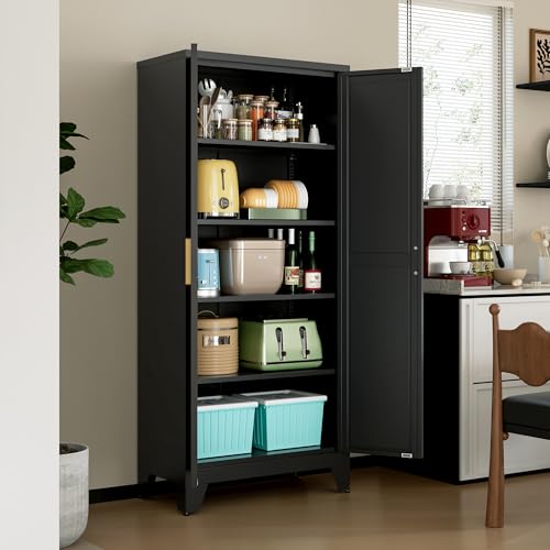 Image of LCAOPC 71 inch Tall Metal Storage Cabinet with 2 Doors and 4 Adjustable Shelves, 5-Tier Kitchen Pantry Storage Cabinet for Kitchen, Living Room, Dining Room and Office, Black
