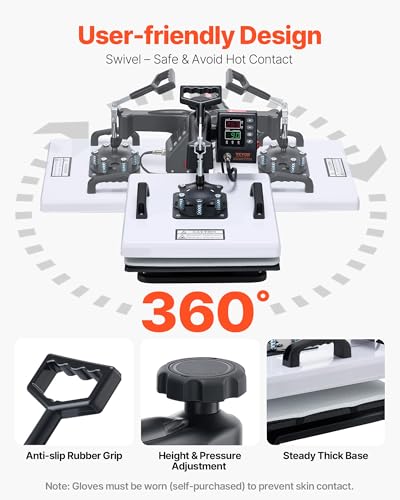 Image of VEVOR Heat Press Machine, 15 x 15 in, 2-in-1 Multifunction, 360 Swing Away, 1200W Double Tube Fast and Even Heating, Digital Precise Control, Sublimation Press Machine for T-Shirts, Hats, Caps