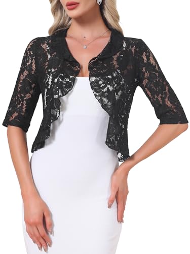 Image of Allegra K Lace Shrug for Women Bolero Tops Sheer Cardigan Open Front Half Sleeve Dressy Cover Up