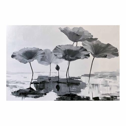 Toile étang du lotus gris affiche noir et blanc décoration murale salon