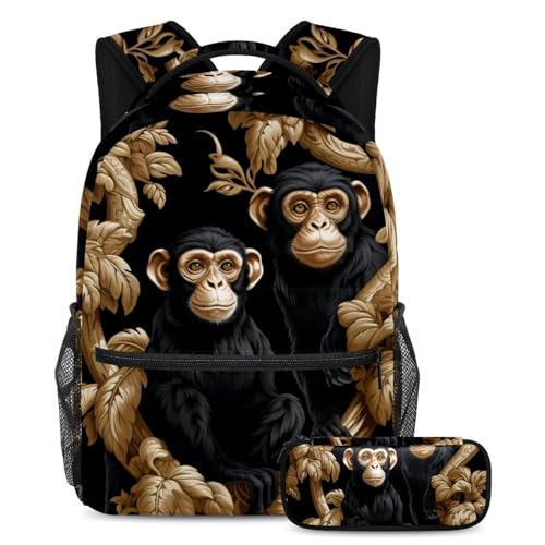 Sac à dos de jour singe multicolore et sa trousse scolaire pour les adolescents