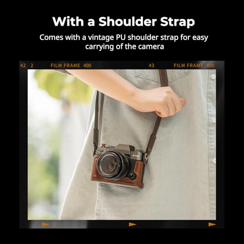 SmallRig Brown Leather Half Case Kit with Shoulder Strap, Retro Style Camera Case with Aluminum Alloy Frame for FUJIFILM X-T50, 4710