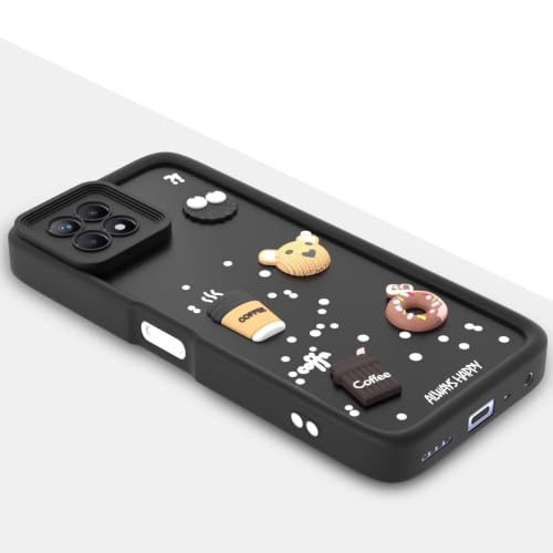 Image of Bintage Cute Fun Ball | Taddy Cartoon 3D Smiley Coffee Cup | Milk Donut | Full Camera Protection Back Cover Compatible for Realme RMX3151 / Realme 8i - Black